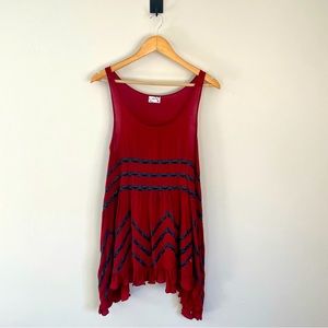 Free People Deep Red & Black Tank Dress Lace Polka Dot Flowy